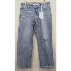 KanCan Blue Straight Leg Jeans with Distressed Details